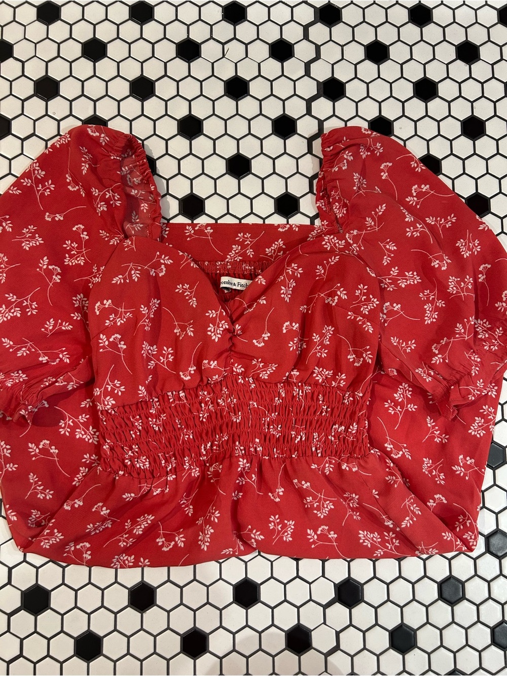 Abercrombie & Fitch Red Floral Mini Dress with Puff Sleeves